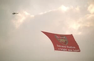 Arsenal v Wigan 2005-06 Collection: Helicopter with and Emirates banner. Arsenal 4: 2 Wigan Athletic