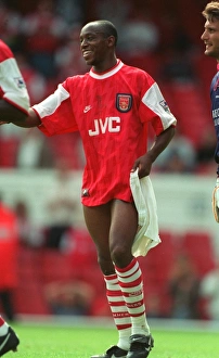 Ian Wright (Arsenal) with his shorts in his hands