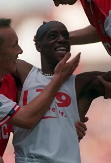 Wright Ian Collection: Ian Wright's Historic Goal: Arsenal's New Top Scorer Celebrates with Lee Dixon against Bolton