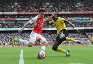 Arsenal V Aston Villa 2015-16 Prints: Intense Battle: Bellerin vs. Cissokho in Arsenal's Premier League Clash