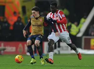 Stoke City V Arsenal 2015-16 Prints: Intense Battle: Hector Bellerin vs Mame Diouf at Stoke City vs Arsenal (Premier League 2015-16)