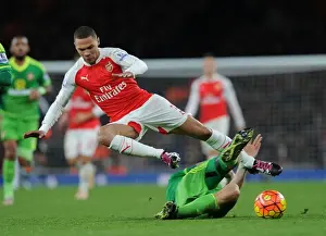 Arsenal Sunderland 2015-16 Prints: Intense Battle: Kieran Gibbs vs Sebastian Coates - Arsenal vs Sunderland