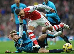 Arsenal V Stoke City 2014-15 Prints: Intense Battle: Oxlade-Chamberlain vs Crouch - Arsenal vs Stoke City (2014-15)