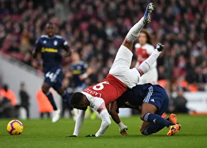Arsenal V Fulham 2018-19 Prints: Intense Clash: Lacazette Fouls by Odoi in Arsenal vs. Fulham