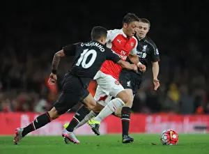 Arsenal V Liverpool 2015/16 Prints: Intense Clash: Ozil vs Coutinho & Rossiter - Arsenal vs Liverpool, 2015