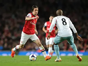 Arsenal V West Ham United 2013/14 Prints: Intense Clash: Rosicky vs. Armero - Premier League Battle at Emirates Stadium