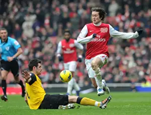 Arsenal V Blackburn Rovers 2011-12 Prints: Intense Clash: Rosicky vs. Dann in Arsenal's Premier League Battle