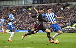Brighton And Hove Albion V Arsenal 2017-18 Prints: Intense Face-Off: Mkhitaryan vs. Dunk in Premier League Clash between Arsenal and Brighton