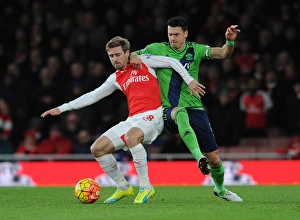 Arsenal V Southampton 2015-16 Prints: Intense Face-off: Monreal vs Fonte, Arsenal vs Southampton, Premier League 2015-16