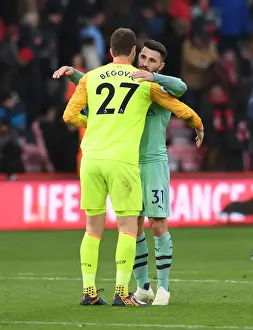 AFC Bournemouth V Arsenal 2018-19 Prints: Intense Moment: Sead Kolasinac and Asmir Begovic Clash in AFC Bournemouth vs Arsenal FC Match