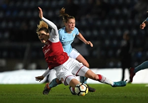 Arsenal Women V Manchester City Ladies - Continentail Cup Final Prints: Intense Rivalry: Arsenal Women vs Manchester City Ladies - Dominique Janssen Fouls Georgia Stanway in Continentaal Cup