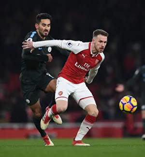Arsenal V Manchester City 2017-18 Prints: Intense Rivalry: Ramsey vs. Gundogan - Arsenal vs. Manchester City, Premier League