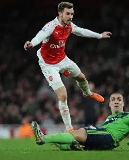Arsenal V Southampton 2015-16 Prints: Intense Rivalry: Ramsey vs. Romeu in Arsenal's Battle with Southampton