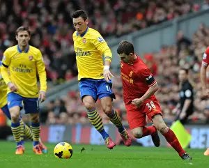 Liverpool V Arsenal 2013-14 Prints: Intense Rivalry: Wilshere vs. Flanagan - Midfield Battle: Liverpool vs