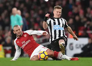 Arsenal V Newcastle United 2017-18 Prints: Intense Rivalry: Wilshere vs Ritchie in Arsenal vs Newcastle United Premier League Showdown