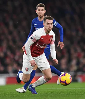 Arsenal V Chelsea 2018-19 Prints: Intense Showdown: Aaron Ramsey vs. Chelsea in the Premier League