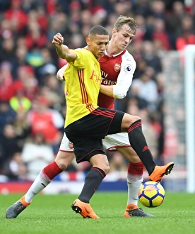 Arsenal V Watford 2017-18 Prints: Intense Showdown: Rob Holding vs. Richarlison, Arsenal vs. Watford, Premier League
