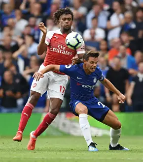 Chelsea V Arsenal 2018-19 Prints: Iwobi vs Azpilicueta: A Premier League Showdown at Stamford Bridge (Chelsea vs Arsenal 2018-19)