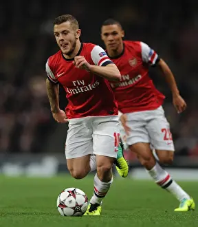 Arsenal V Napoli 2013-14 Prints: Jack Wilshere: Arsenal's Midfield Maestro Dazzles in Champions League Clash Against Napoli