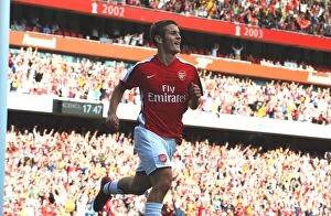 Arsenal v Rangers 2009-10 Collection: Jack Wilshere celebrates scoring Arsenals 3rd goal his 2nd