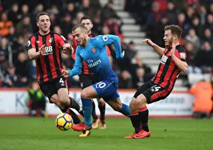 AFC Bournemouth V Arsenal 2017-18 Prints: Jack Wilshere Clashes with Ryan Fraser and Dan Gosling in AFC Bournemouth vs Arsenal Premier League Match
