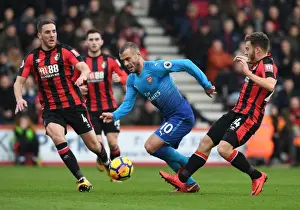 AFC Bournemouth V Arsenal 2017-18 Prints: Jack Wilshere Goes Head-to-Head with Ryan Fraser and Dan Gosling in Intense AFC Bournemouth vs Arsenal Clash