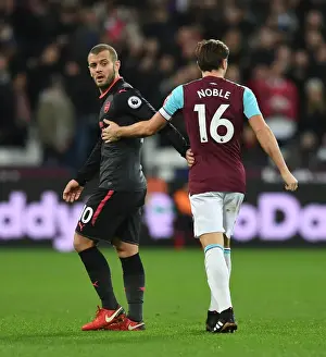 West Ham United V Arsenal 2017-18 Prints: Jack Wilshere and Mark Noble: A Moment of Sportsmanship in the West Ham United vs