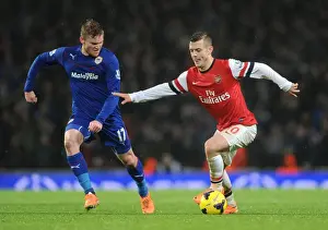 Arsenal V Cardiff City 2013-14 Prints: Jack Wilshere Outmaneuvers Aron Gunnarsson: Arsenal vs