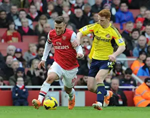 Arsenal V Sunderland 2013-14 Prints: Jack Wilshere Outmaneuvers Jack Colback: Arsenal vs Sunderland, Premier League 2013-14