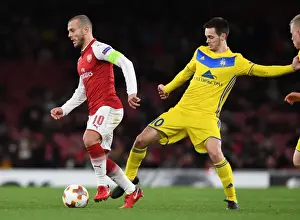 Arsenal V BATE Borisov 2017-18 Prints: Jack Wilshere Overpowers Mirko Ivanic: Arsenal FC vs BATE Borisov, UEFA Europa League