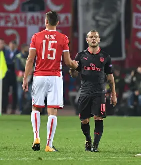Jack Wilshere and Srdan Babic Exchange Handshakes: Crvena Zvezda vs. Arsenal FC, UEFA Europa League 2017-18