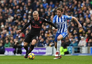 Brighton And Hove Albion V Arsenal 2017-18 Prints: Jack Wilshere vs Dale Stephens: Midfield Battle in Premier League 2017-18 (Arsenal vs Brighton & Hove Albion)