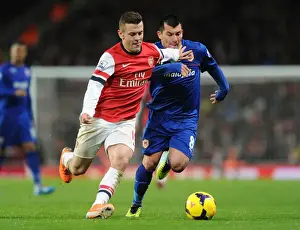 Arsenal V Cardiff City 2013-14 Prints: Jack Wilshere vs Gary Medel: Battle in Midfield - Arsenal v Cardiff City, Premier League