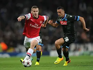Arsenal V Napoli 2013-14 Prints: Jack Wilshere vs. Giandomenico Mesto: A Football Battle in the Arsenal vs