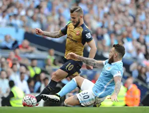 Manchester City V Arsenal 2105-16 Prints: Jack Wilshere vs. Nicolas Otamendi: Clash of the Titans in Manchester City vs