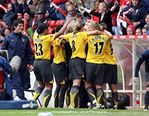 Jayne Ludlow celebrates scoring Arsenals 3rd goal her 2nd with her team mates