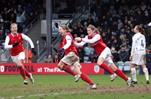 Jayne Ludlow celebrates scoring Arsenals goal with Ciara Grant and Katie Chapman