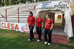 Rayo Vallecano V Arsenal Ladies 2010 - 11 Prints: Jennifer Beattie, Gilly Flaherty and Kim Little (Arsenal) check out the pitch before the match