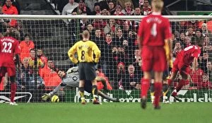 Images Dated 28th February 2006: Jens Lehmann (Arsenal) saves Steven Gerrard (Liverpool) penalty