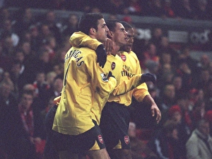 Liverpool v Arsenal - Carling Cup Collection: Jeremie Aliadiere celebrates scoring Arsenals 1st goal with Cesc Fabregas