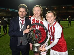 Arsenal Women v Manchester City Ladies - Continentail Cup Final Collection: Joe Montemurro (Manager) Louise Quinn and Katie McCabe with the Continental Cup Trophy