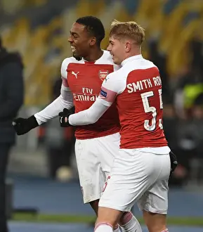 FC Vorskla Poltava V Arsenal 2018-19 Prints: Joe Willock and Emile Smith Rowe Celebrate Goals in Arsenal's UEFA Europa League Victory over Vorskla Poltava