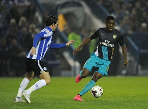 Sheffield Wednesday V Arsenal - Capital One Cup 2015-16 Prints: Joel Campbell vs Kieran Lee: Clash in the Capital One Cup between Arsenal and Sheffield Wednesday