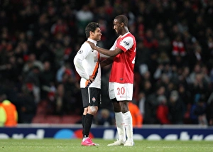Johan Djourou (Arsenal) chats with Eduardo (Shaktar) the former Arsenal player after the match Johan Djourou (Arsenal) chats with Eduardo (Shaktar) the former Arsenal player after the match