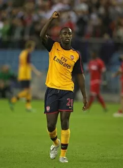 Images Dated 13th August 2008: Johan Djourou (Arsenal) salutes the Arsenal fans after the match