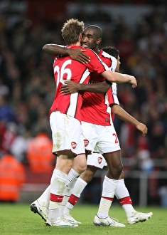Johan Djourou celebrates the 2nd Arsenal goal with Johan Djourou celebrates the 2nd Arsenal goal with