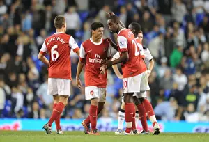 Tottenham Hotspur V Arsenal - Carling Cup 2010-11 Prints: Johan Djourou, Denilson and Laurent Koscielny (Arsenal). Tottenham Hotspur 1