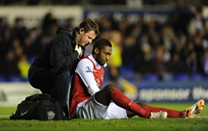 Images Dated 1st January 2011: Johan Djourou is treated by Arsenal physio Colin Lewin. Birmingham City 0: 3 Arsenal