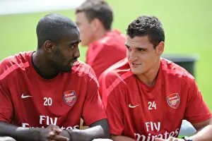 Images Dated 6th July 2010: Johan Djourou and Vito Mannone (Arsenal). Arsenal Training Ground, London Colney