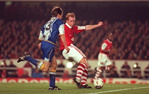 John Hartson scores a goal for Arsenal. Arsenal v Sheffield Wednesday